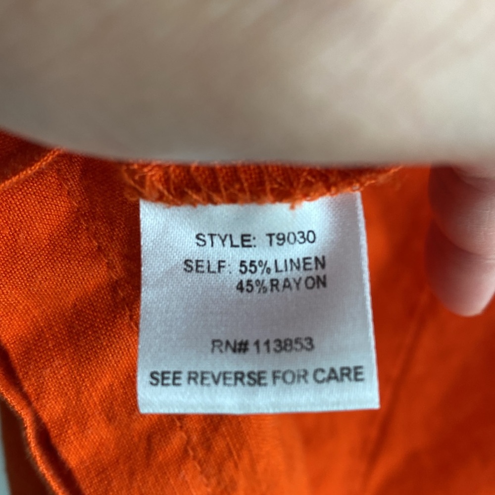 Bright orange linen-blend blouse - Picture 4 of 4
